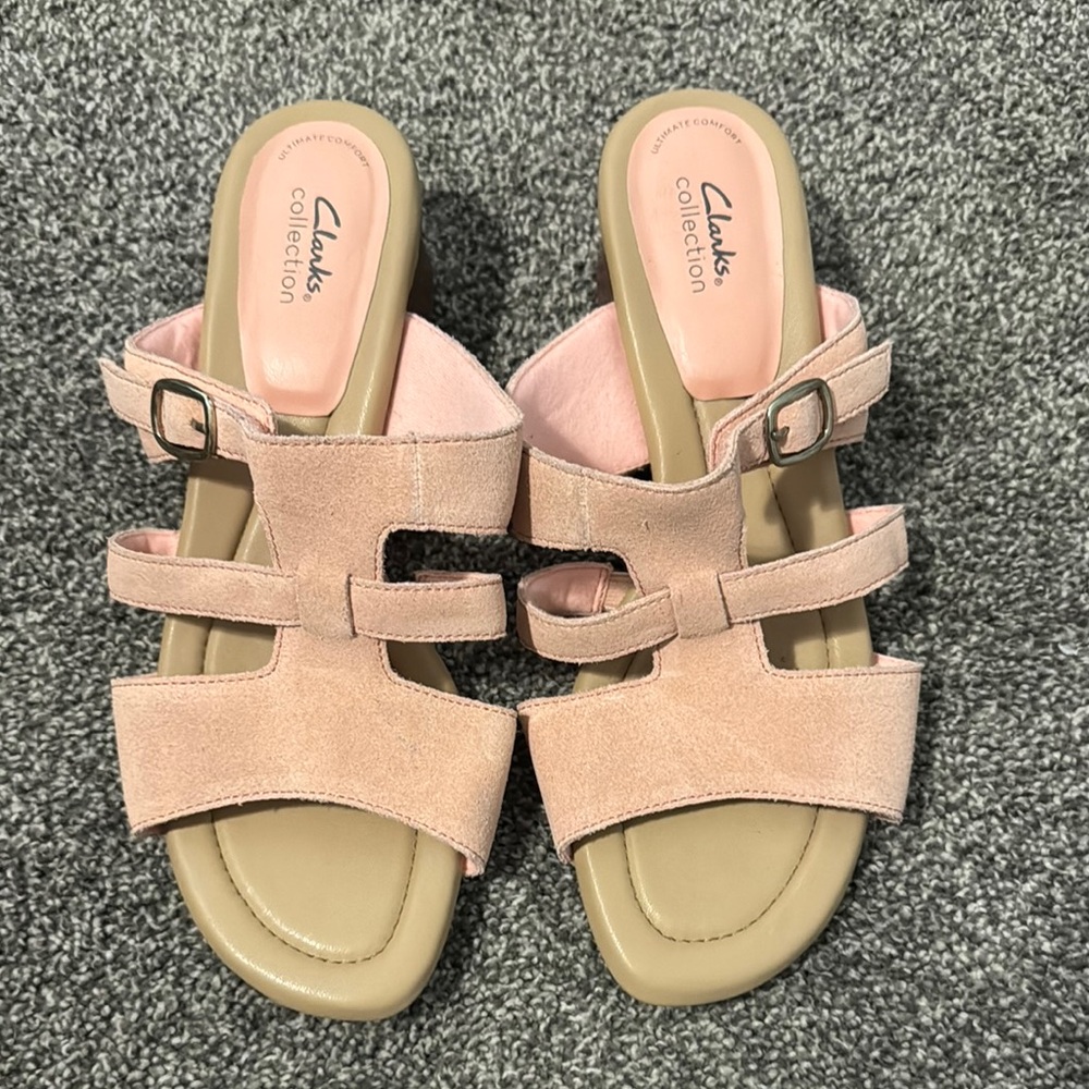 Clarks Pink and Tan Minimalist Sandals